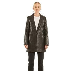 SPRWMN Leather Blazer Jacket Women's Black Size Small NEW Mid Trench Moto Biker